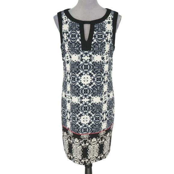 London Times Dresses & Skirts - London Times Dress Womens 10 Black White Stretch Knit Back Zip Sleeveless Career